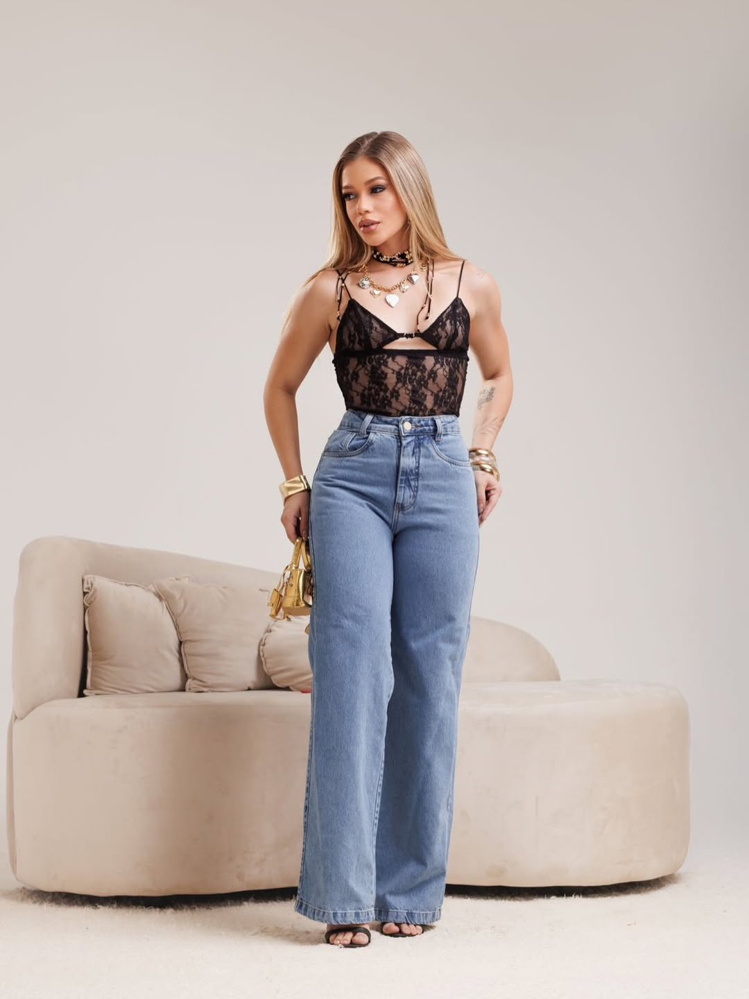 Calça jeans wid legg